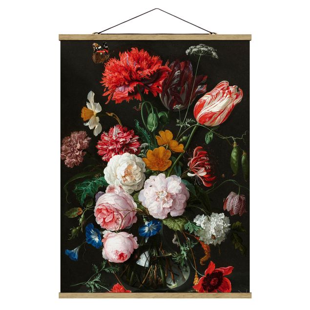 Fabric print with poster hangers - Jan Davidsz De Heem - Still Life With Flowers In A Glass Vase