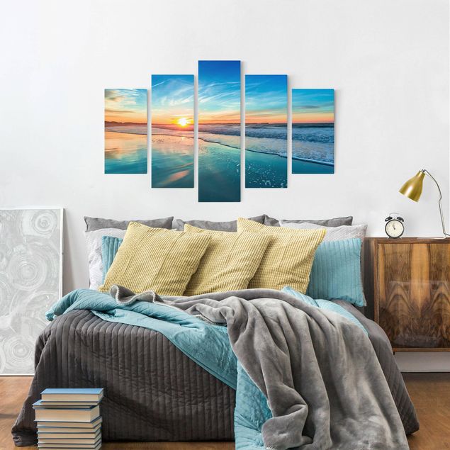 Print on canvas 5 parts - Romantic Sunset By The Sea