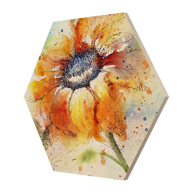Wooden hexagon - Painted Sunflower