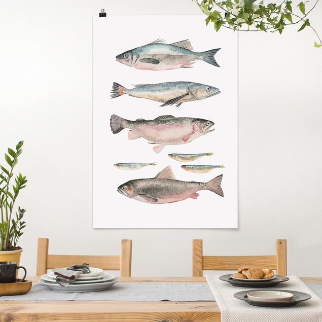Poster kitchen - Seven Fish In Watercolour I