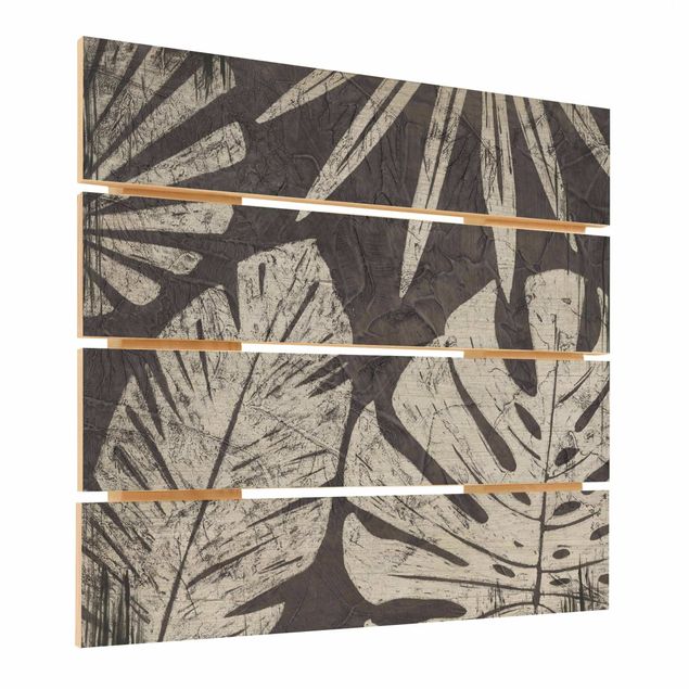 Print on wood - Palm Leaves Dark Grey Backdrop