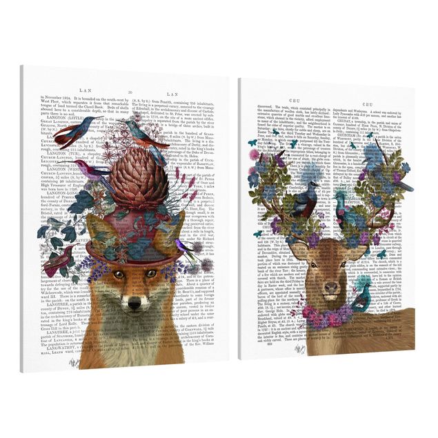 Print on canvas - Fowler - Fox And Deer Set I
