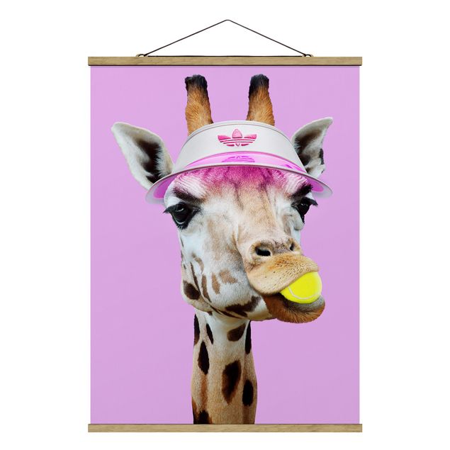 Fabric print with poster hangers - Giraffe Playing Tennis