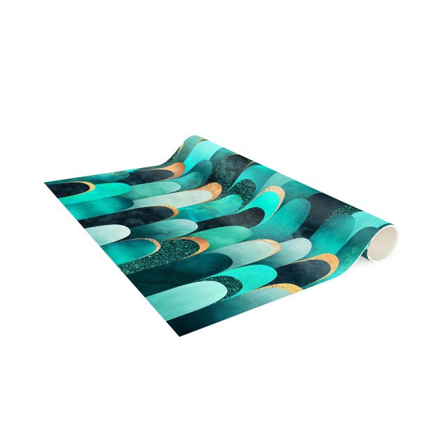 modern area rugs Feathers Gold Turquoise
