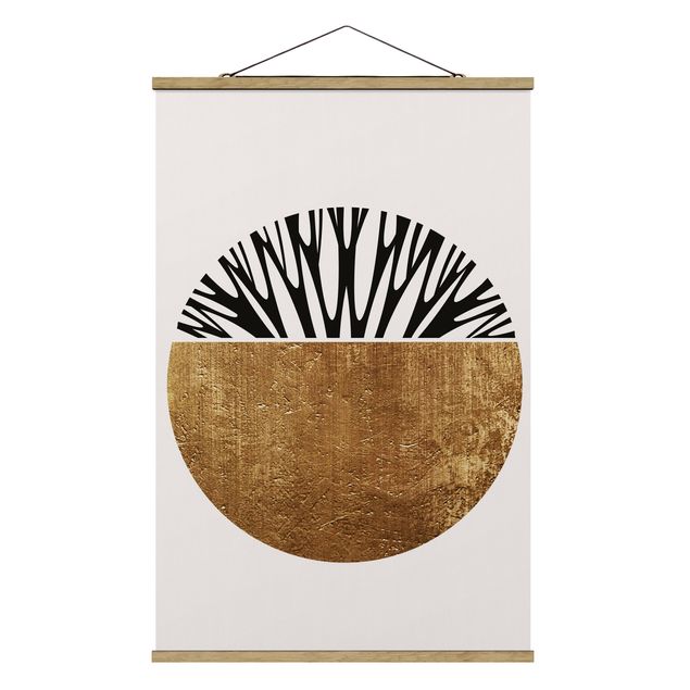 Fabric print with poster hangers - Abstract Shapes - Golden Circle