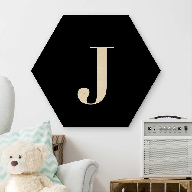 Wooden hexagon - Letter Serif Black J