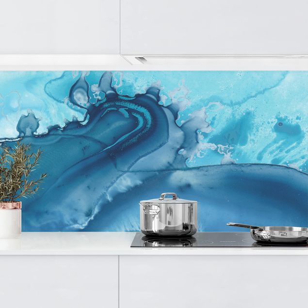 Kitchen splashback abstract Wave Watercolour Blue l