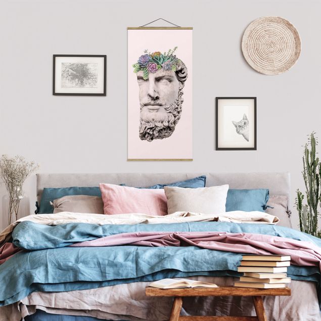 Fabric print with poster hangers - Head With Succulents