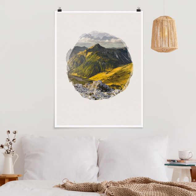 Poster - WaterColours - Mountains And Valley Of The Lechtal Alps In Tirol