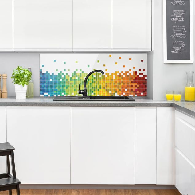 Glass splashback kitchen abstract Pixel Rainbow