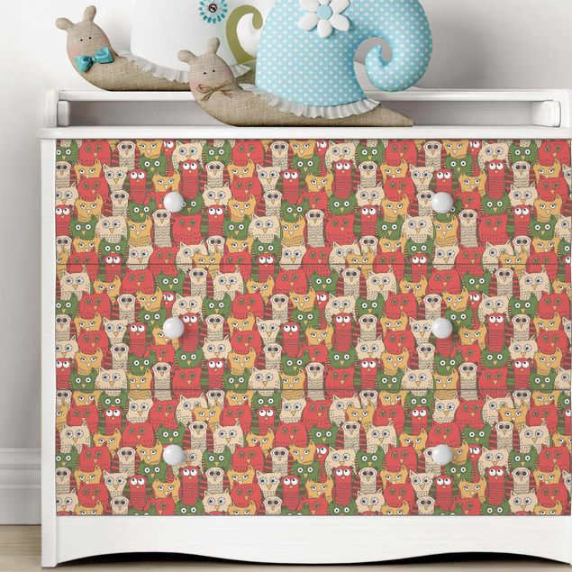 Adhesive film - Pattern With Funny Owls Red