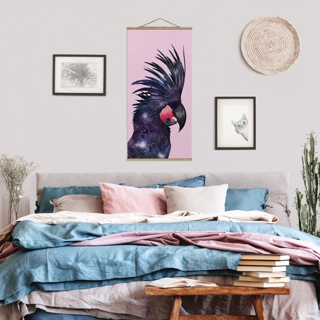 Fabric print with poster hangers - Cockatoo With Galaxy