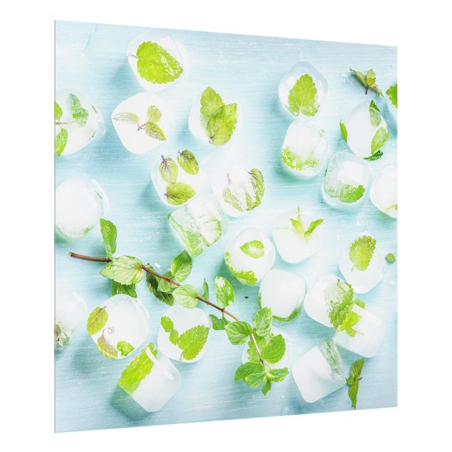 Glass Splashback - Ice Cubes With Mint Leaves - Square 1:1