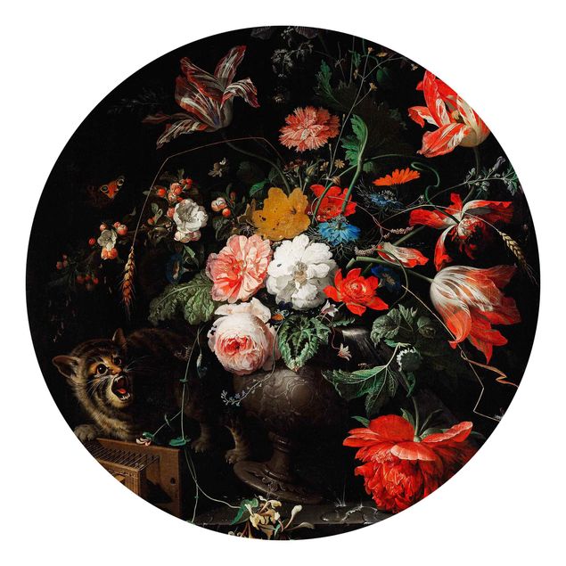 Self-adhesive round wallpaper - Abraham Mignon - The Overturned Bouquet