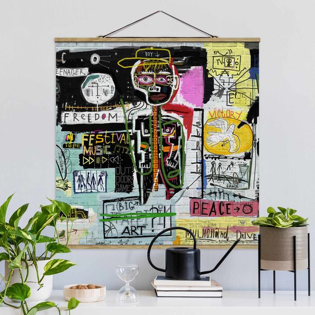 Fabric print with poster hangers - Abstract Graffiti Art - Square 1:1