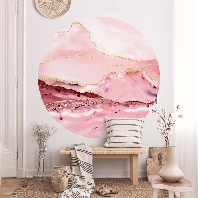 Wallpapers Abstract Mountains Pink With Golden Lines