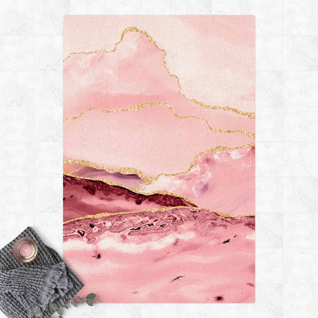 Modern rugs Abstract Mountains Pink With Golden Lines