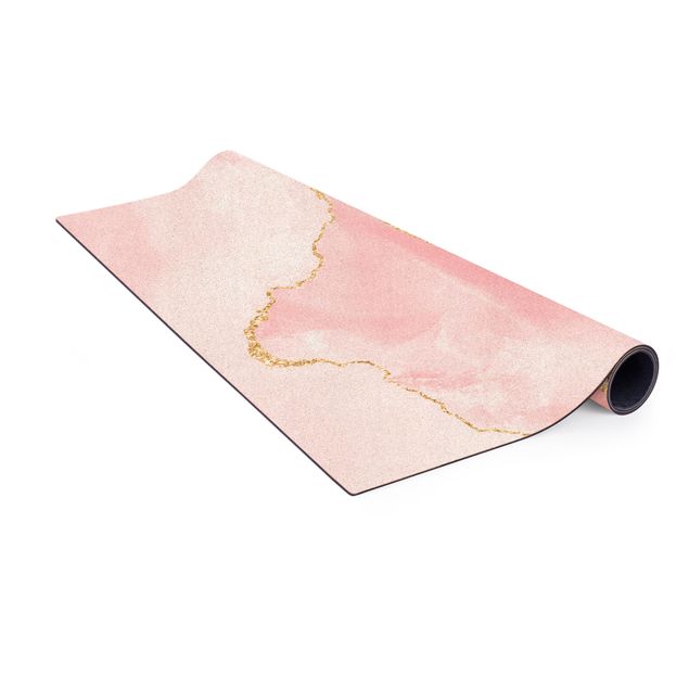 Dining room rugs Abstract Mountains Pink With Golden Lines