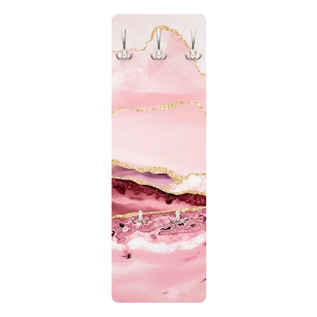 Coat rack - Abstract Mountains Pink With Golden Lines