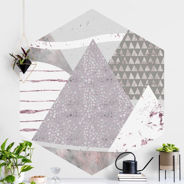 Hexagonal wall mural Abstract Mountain Landscape Pastel Pattern