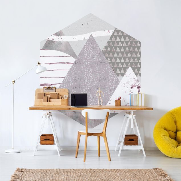 Self-adhesive hexagonal pattern wallpaper - Abstract Mountain Landscape Pastel Pattern