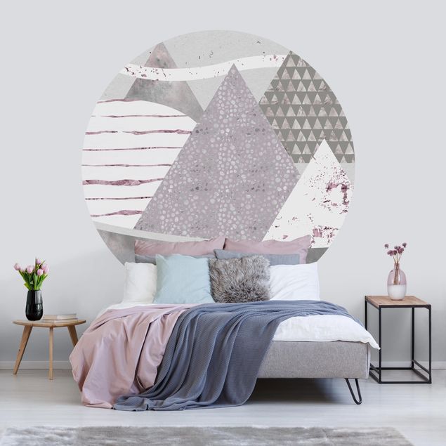 Self-adhesive round wallpaper - Abstract Mountain Landscape Pastel Pattern