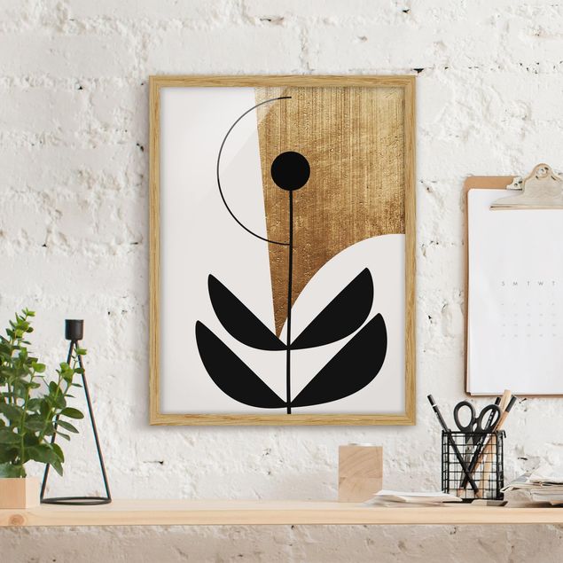 Framed poster - Abstract Shapes - Flower Gold