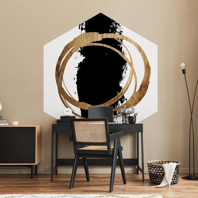 Self-adhesive hexagonal pattern wallpaper - Abstract Shapes - Gold And Black
