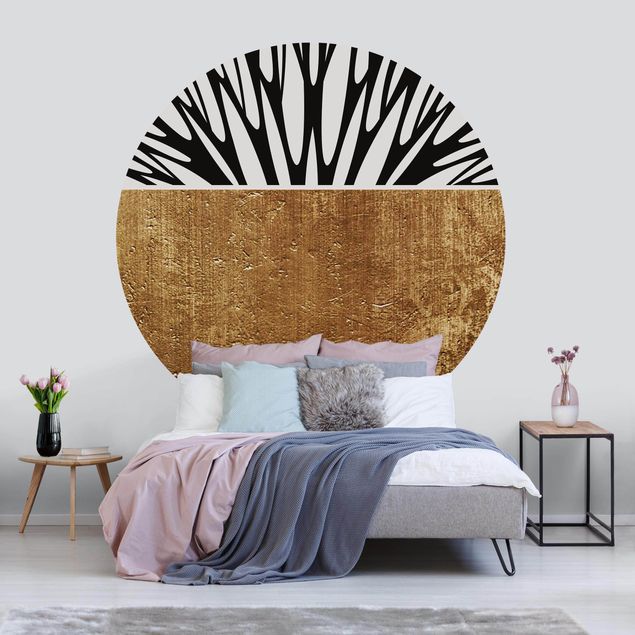 Self-adhesive round wallpaper - Abstract Shapes - Golden Circle