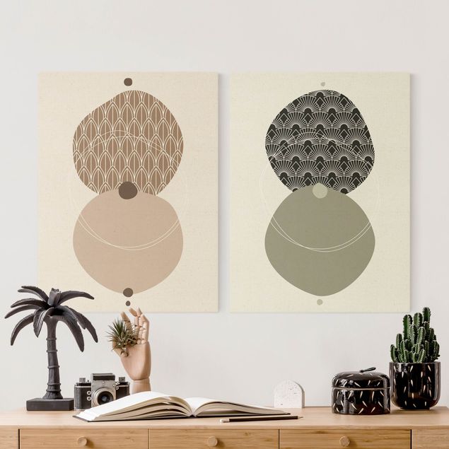 Print on canvas - Abstract Shapes - Circles Beige & Green