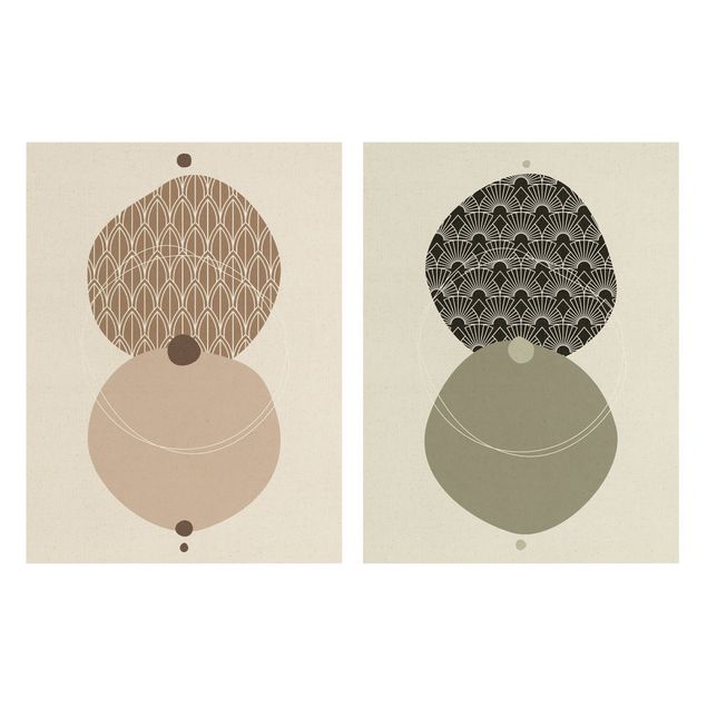 Print on canvas - Abstract Shapes - Circles Beige & Green