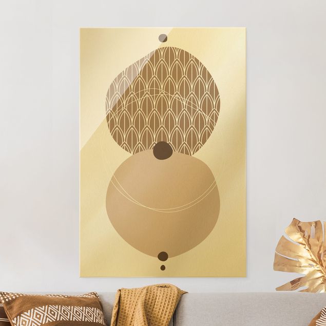 Glas Magnetboard Abstract Shapes - Circles In Beige