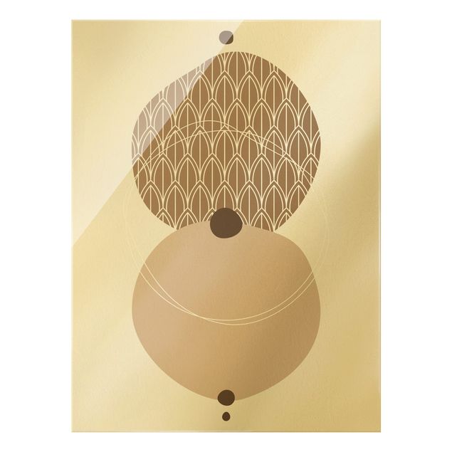 Glass print - Abstract Shapes - Circles In Beige - Portrait format