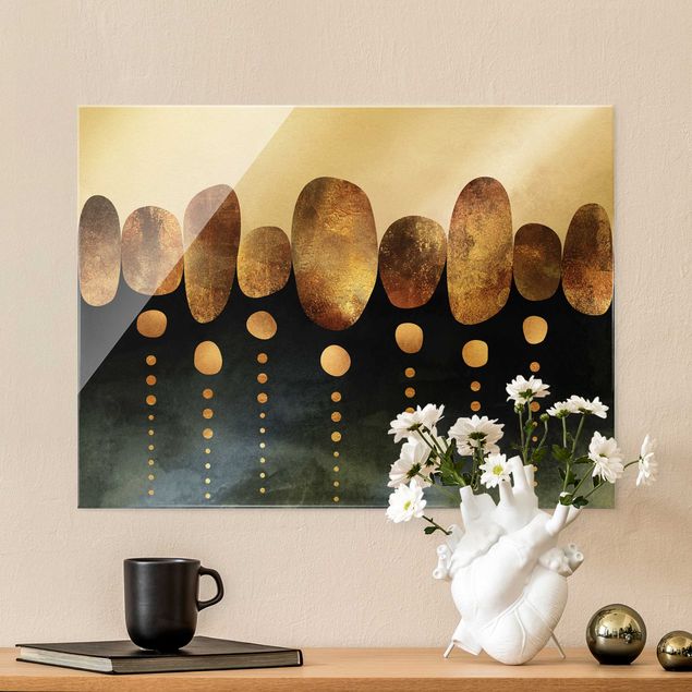 Glass print - Abstract Golden Stones - Landscape format