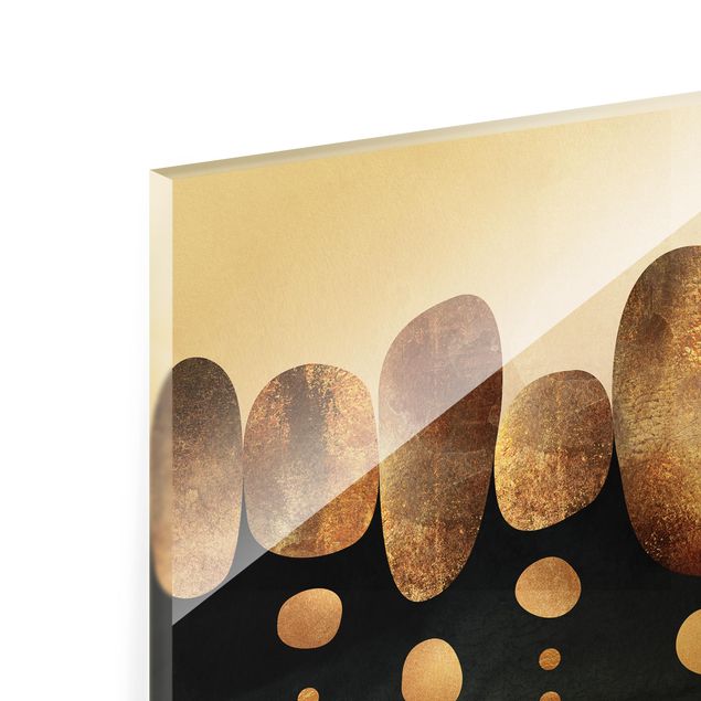 Glass print - Abstract Golden Stones - Landscape format