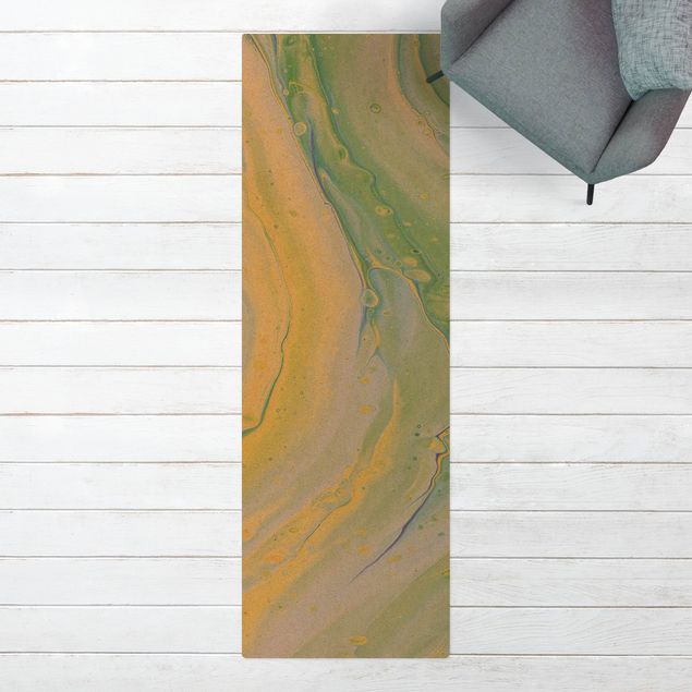 Runner rugs Abstract Marbling Yellow green