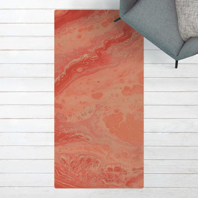 kitchen runner rugs Abstract Marbling Salmon-pink