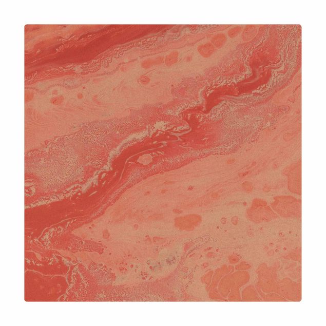 Cork mat - Abstract Marbling Salmon-pink - Square 1:1