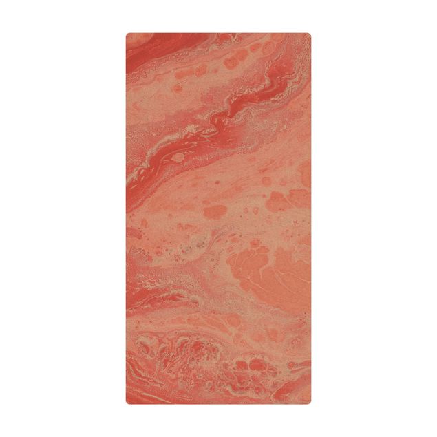 Cork mat - Abstract Marbling Salmon-pink - Portrait format 1:2