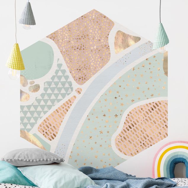 Hexagonal wall mural Abstract Seascape Pastel Pattern