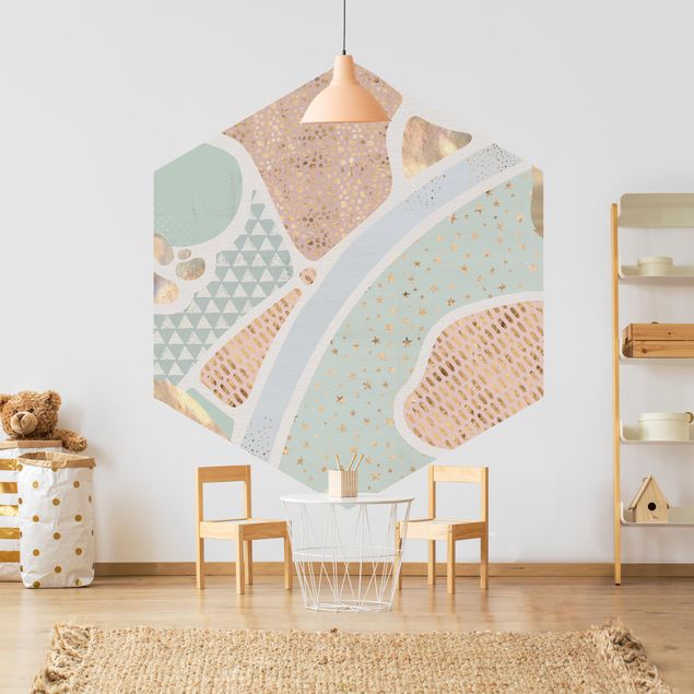 Self-adhesive hexagonal pattern wallpaper - Abstract Seascape Pastel Pattern