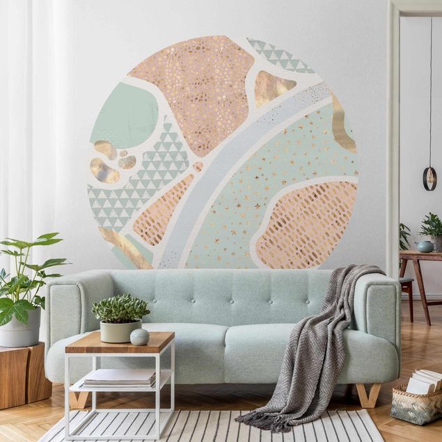 Self-adhesive round wallpaper kids - Abstract Seascape Pastel Pattern