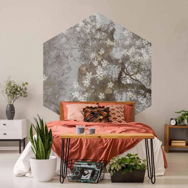 Self-adhesive hexagonal wall mural - Abstract Tree With Blossoms