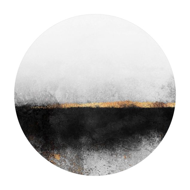 Vinyl Floor Mat round - Abstract Golden Horizon Black And White