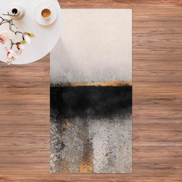 Runner rugs Abstract Golden Horizon Black And White