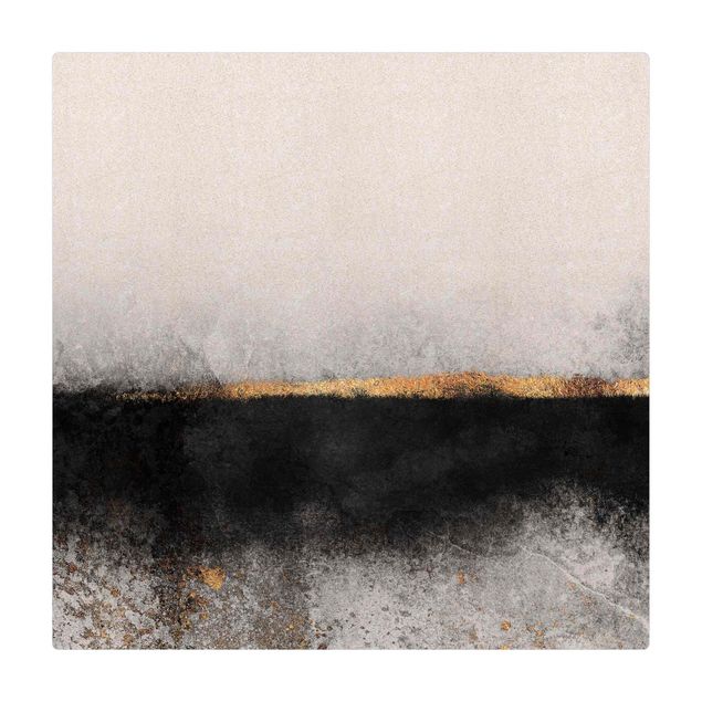 Cork mat - Abstract Golden Horizon Black And White - Square 1:1
