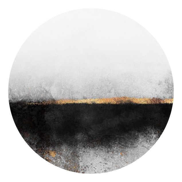 Self-adhesive round wallpaper - Abstract Golden Horizon Black And White
