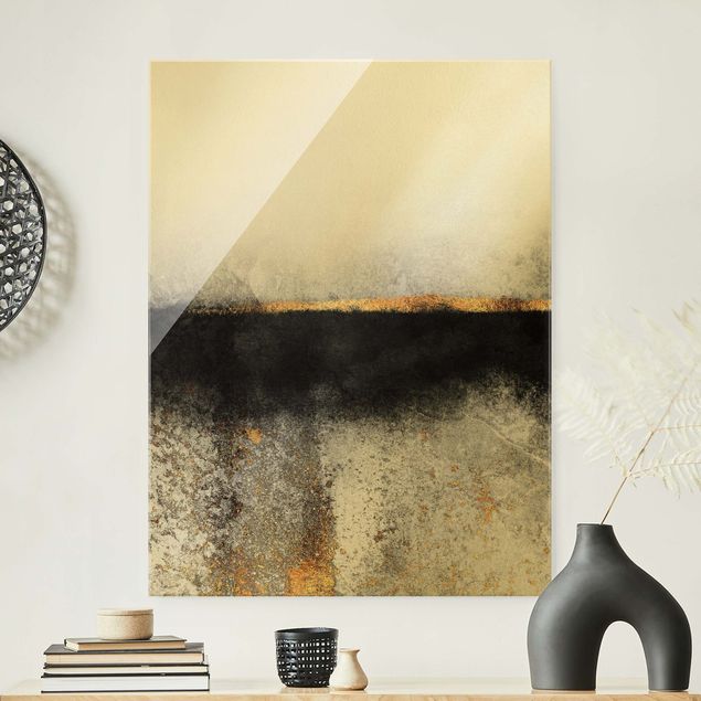 Magnettafel Glas Abstract Golden Horizon Black And White
