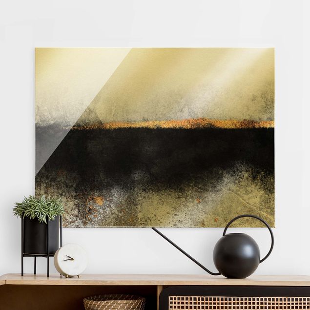 Glass print - Abstract Golden Horizon Black And White - Landscape format