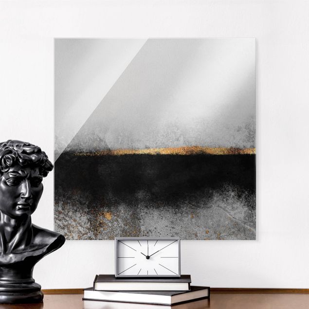 Magnettafel Glas Abstract Golden Horizon Black And White